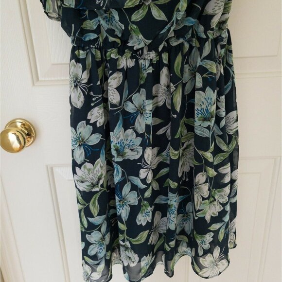 Eliza J Cocktail One Shoulder Dress Blue Floral Ruffle - Picture 5 of 9
